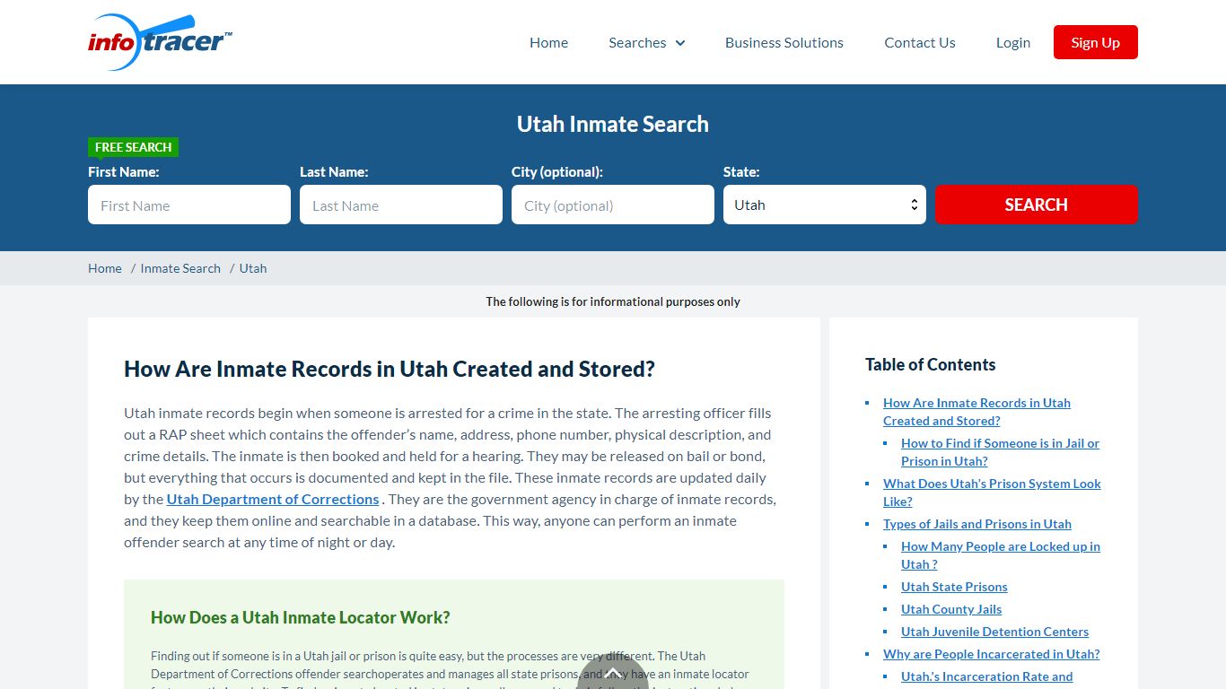 Utah Inmate Locator and Inmate Search - Infotracer.com
